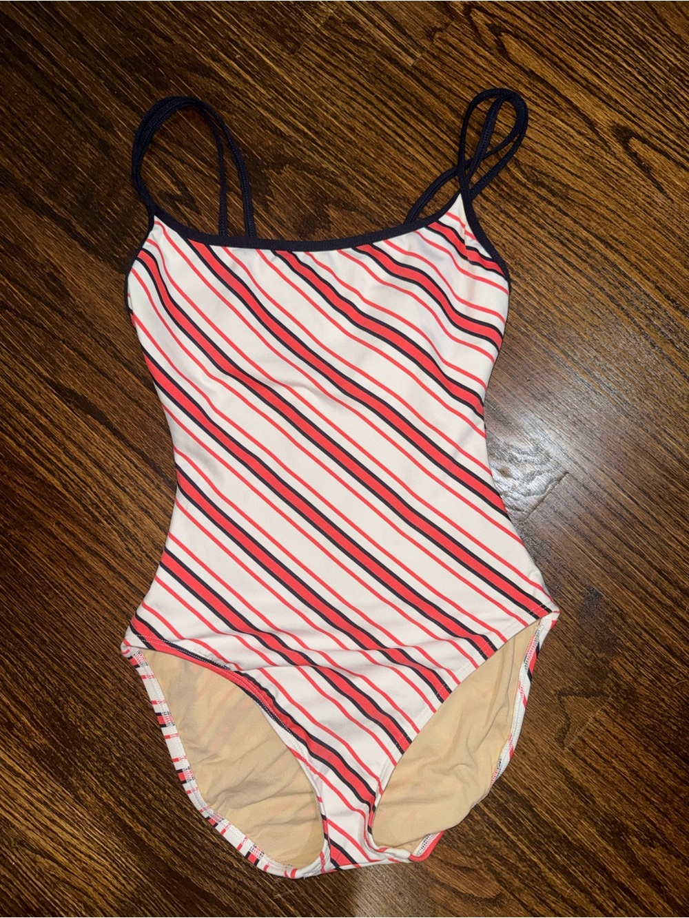 Women's Diagonal Red & Navy Striped One-Piece Swimsuit